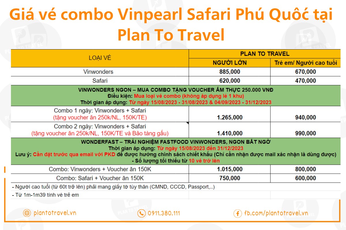 Giá vé combo Vinpearl Safari Phú Quốc tại Plan To Travel