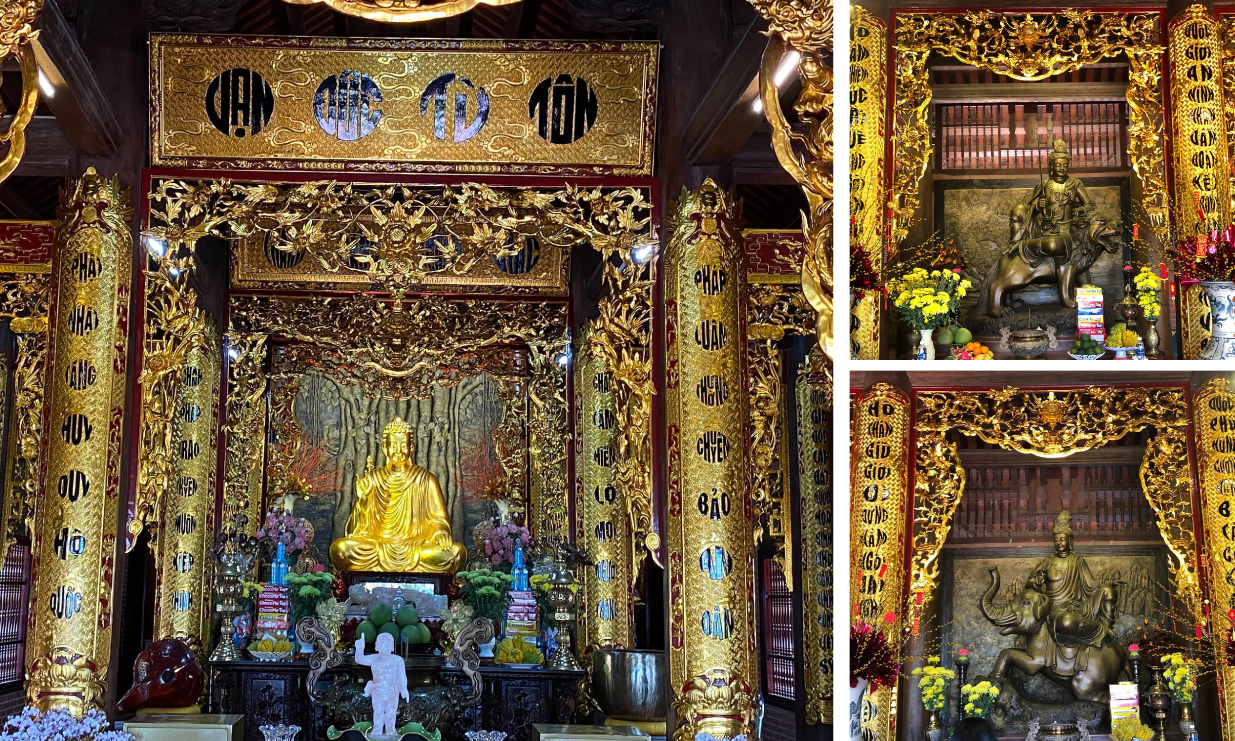 Các bức tượng Phật bên trong chính điện